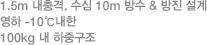 1.5m 내충격, 수심 10m 방수 & 방진 설계 영하 -10℃내한 100kg 내 하중구조