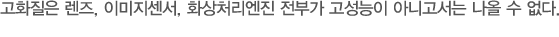 고화질은 렌즈, 이미지센서, 화상처리엔진 전부가 고성능이 아니고서는 나올 수 없다. 