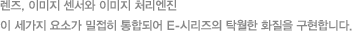 렌즈, 이미지 센서와 이미지 처리엔진이 세가지 요소가 밀접히 통합되어 E-시리즈의 탁월한 화질을 구현합니다.